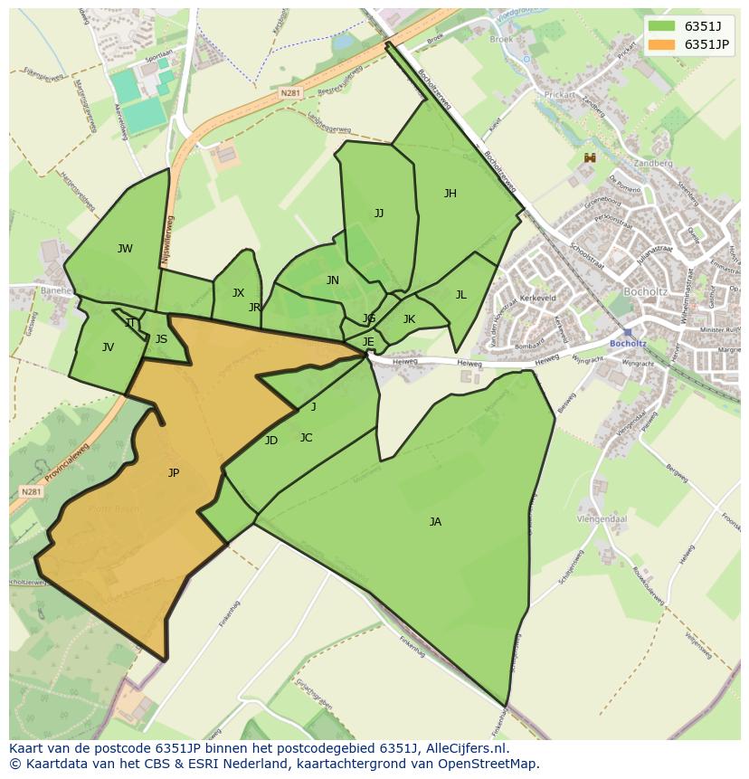 Afbeelding van het postcodegebied 6351 JP op de kaart.