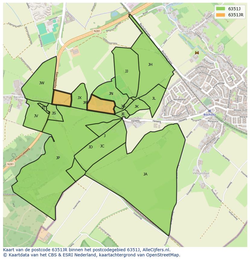 Afbeelding van het postcodegebied 6351 JR op de kaart.