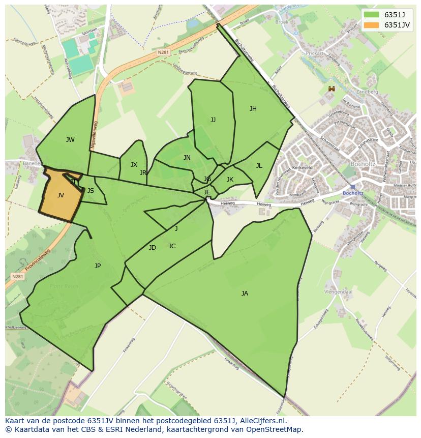 Afbeelding van het postcodegebied 6351 JV op de kaart.