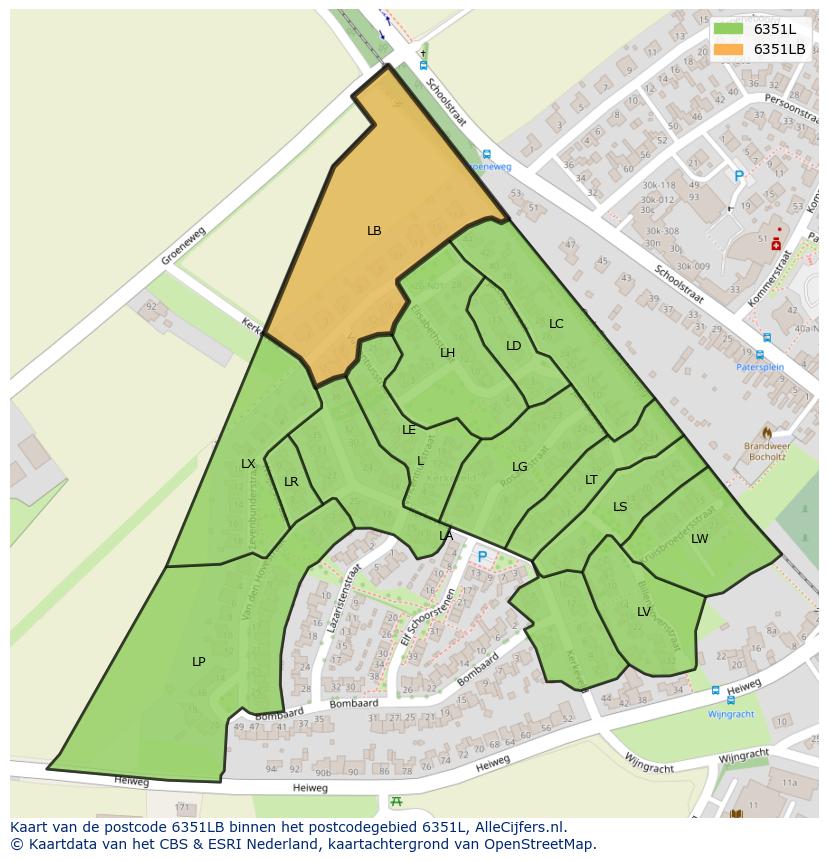 Afbeelding van het postcodegebied 6351 LB op de kaart.