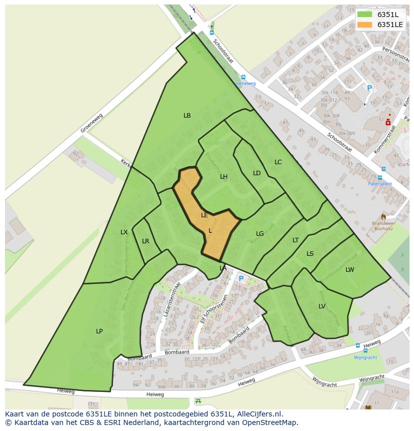 Afbeelding van het postcodegebied 6351 LE op de kaart.
