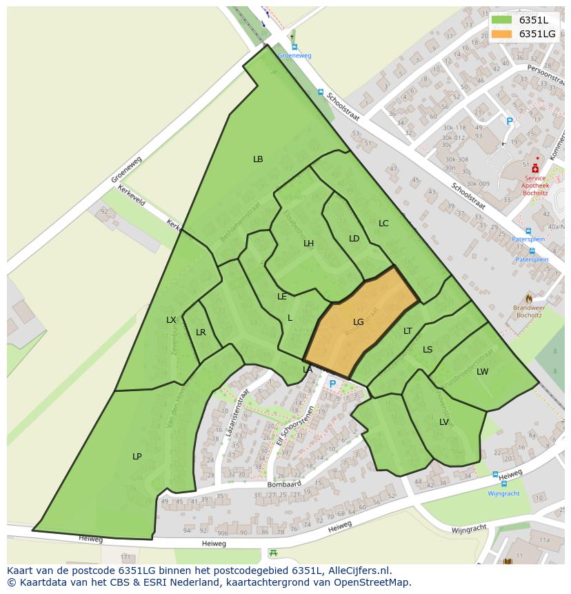 Afbeelding van het postcodegebied 6351 LG op de kaart.