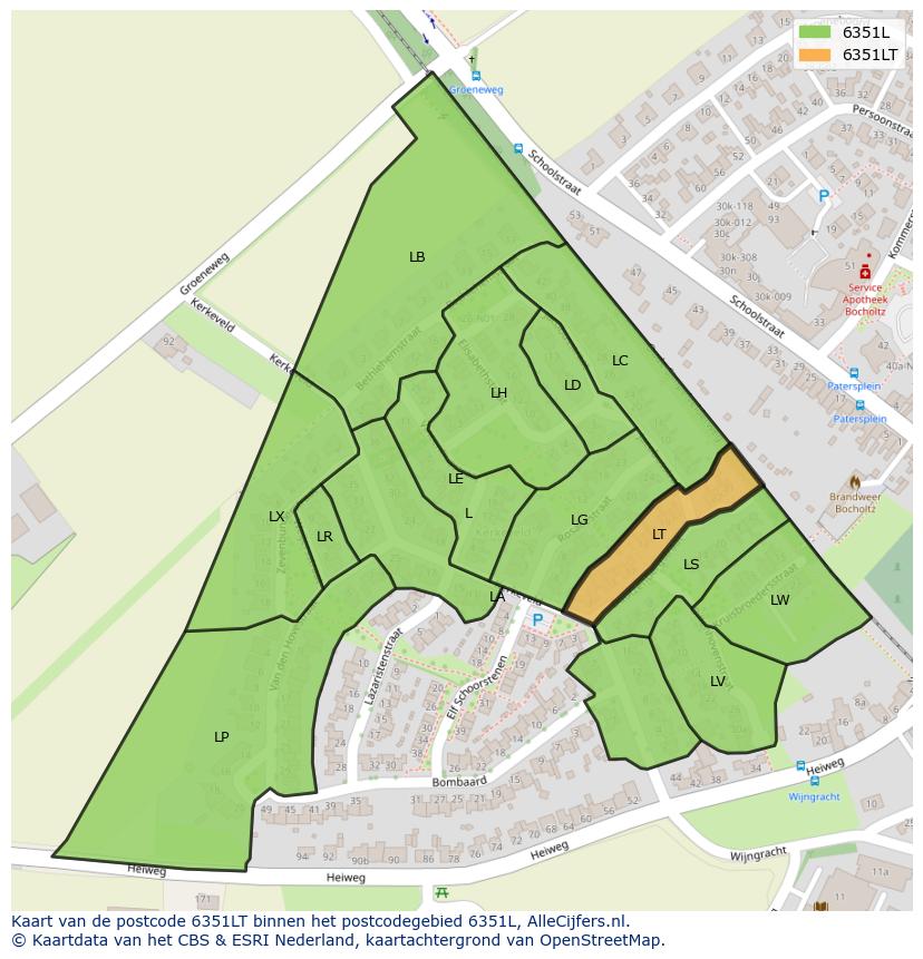 Afbeelding van het postcodegebied 6351 LT op de kaart.