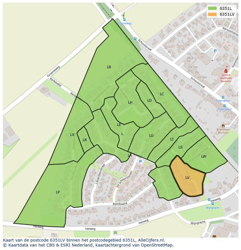 Afbeelding van het postcodegebied 6351 LV op de kaart.