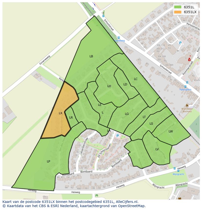 Afbeelding van het postcodegebied 6351 LX op de kaart.