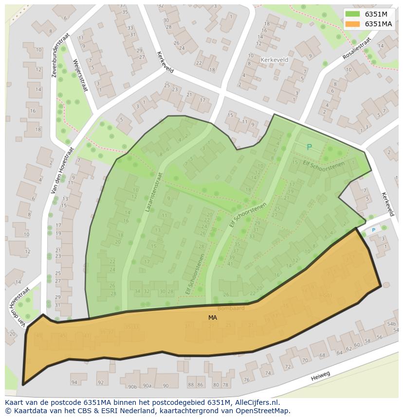 Afbeelding van het postcodegebied 6351 MA op de kaart.
