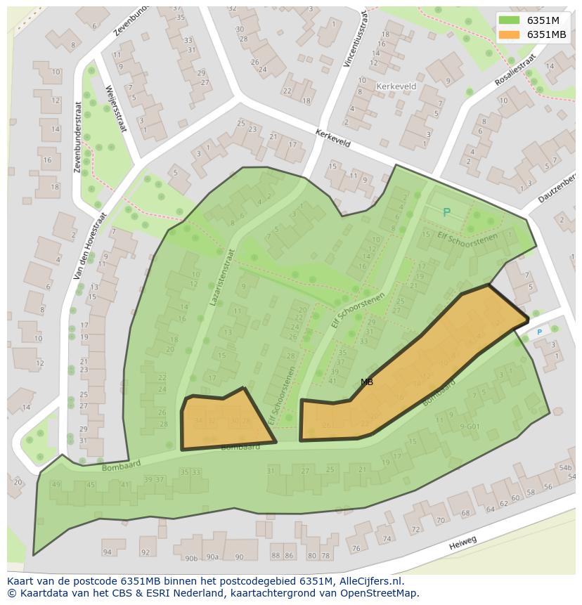 Afbeelding van het postcodegebied 6351 MB op de kaart.