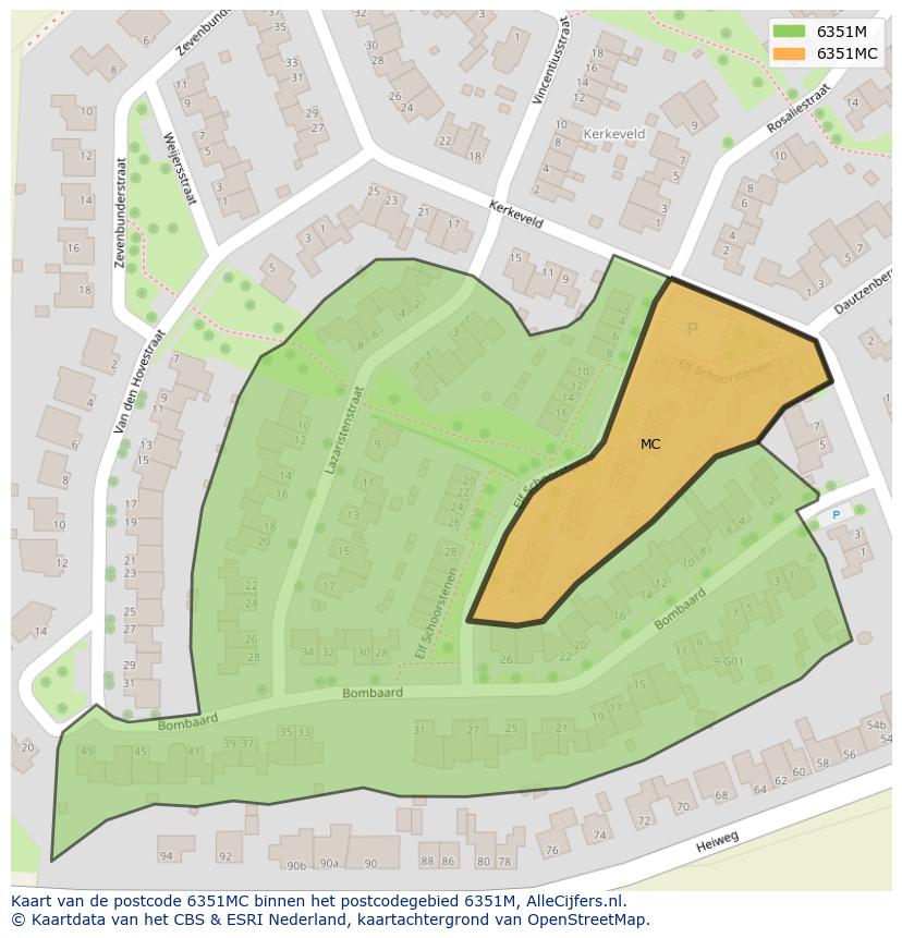 Afbeelding van het postcodegebied 6351 MC op de kaart.