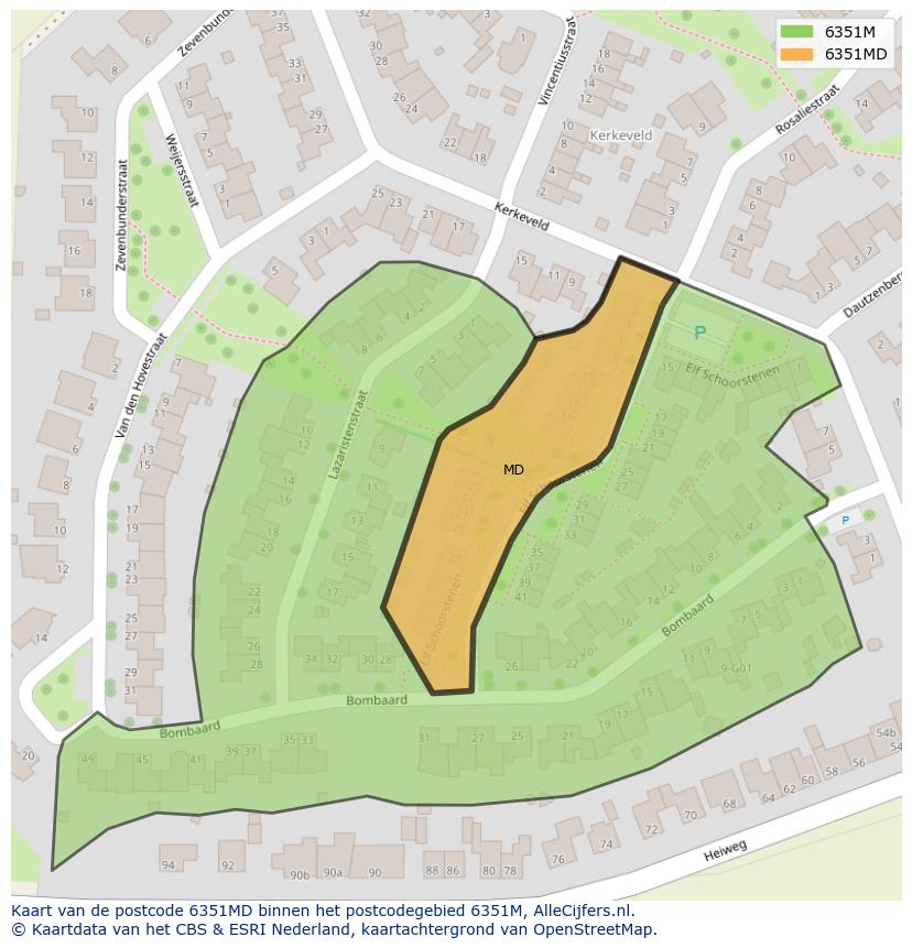 Afbeelding van het postcodegebied 6351 MD op de kaart.