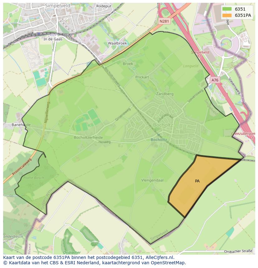 Afbeelding van het postcodegebied 6351 PA op de kaart.
