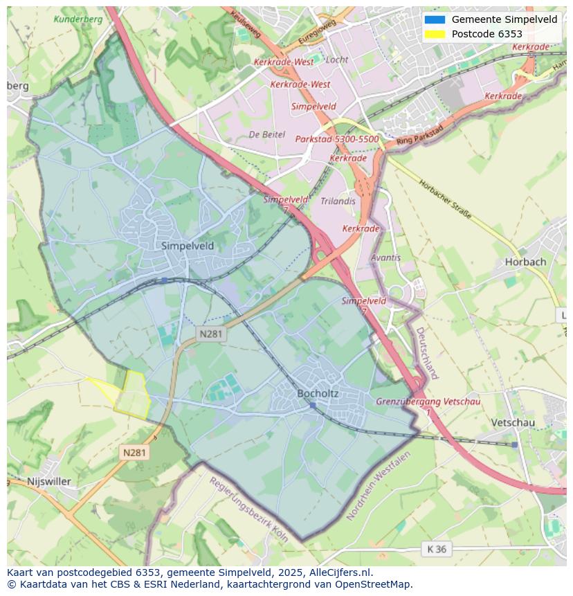 Afbeelding van het postcodegebied 6353 op de kaart.