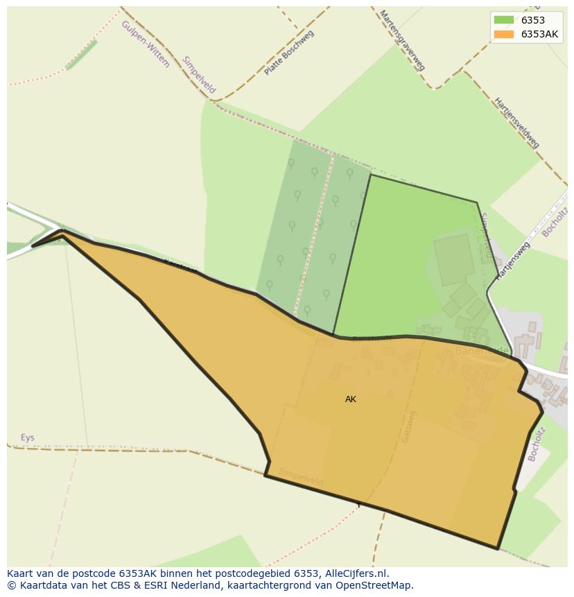 Afbeelding van het postcodegebied 6353 AK op de kaart.