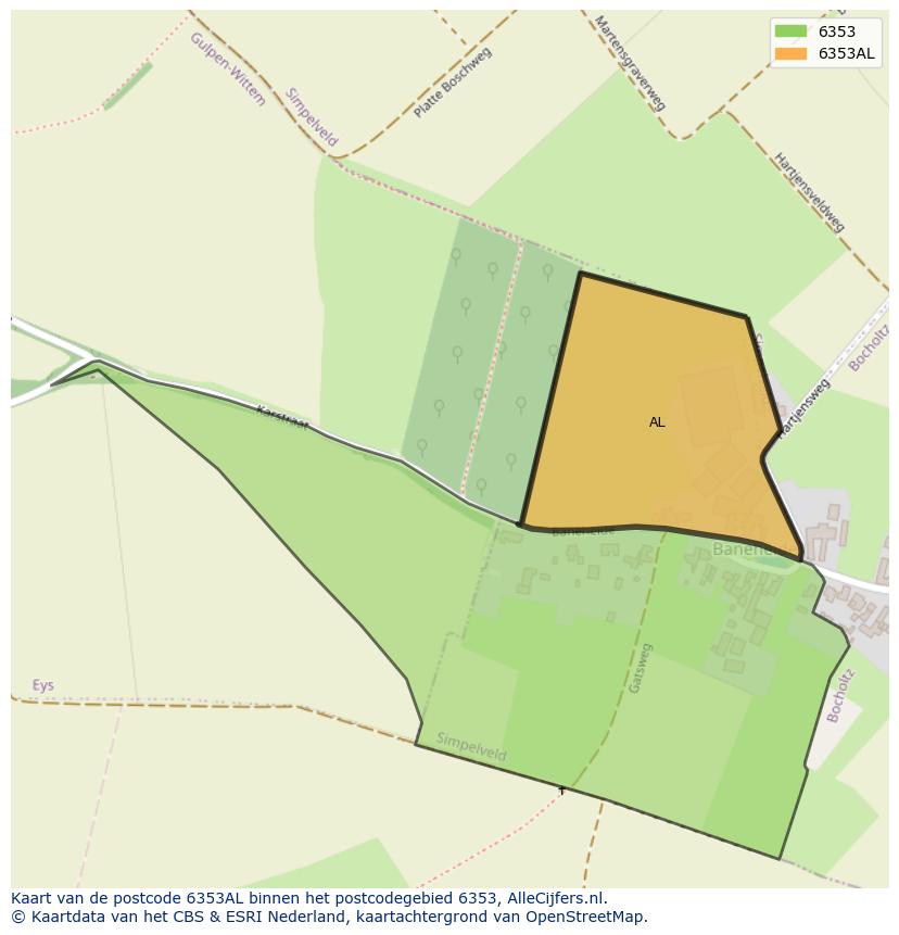 Afbeelding van het postcodegebied 6353 AL op de kaart.