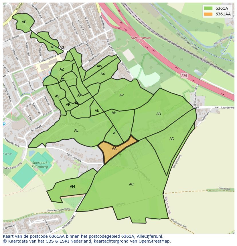 Afbeelding van het postcodegebied 6361 AA op de kaart.