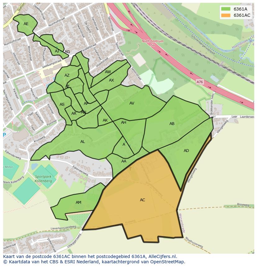 Afbeelding van het postcodegebied 6361 AC op de kaart.