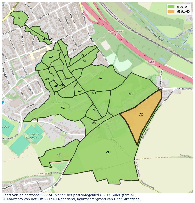 Afbeelding van het postcodegebied 6361 AD op de kaart.