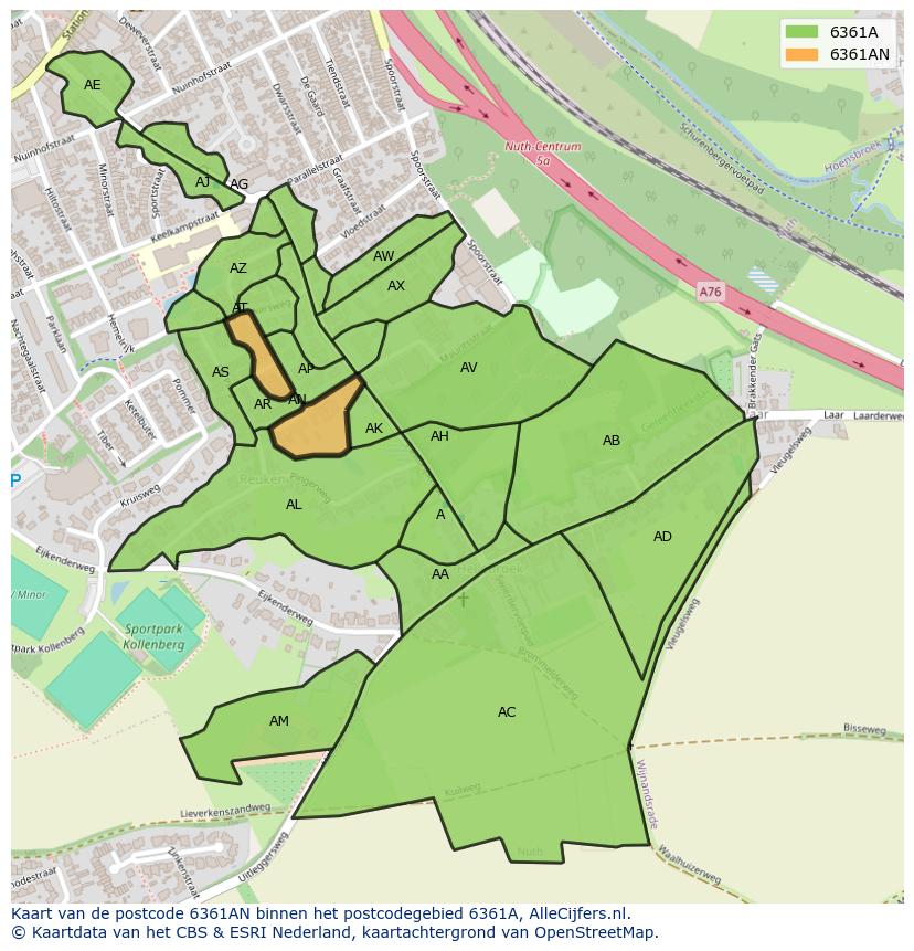 Afbeelding van het postcodegebied 6361 AN op de kaart.