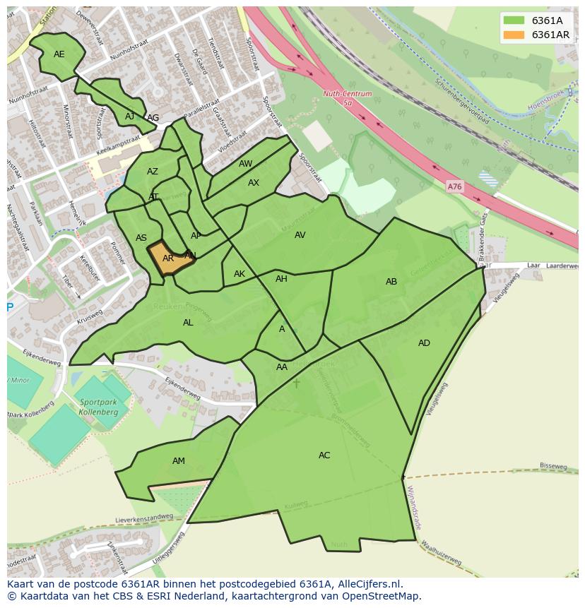 Afbeelding van het postcodegebied 6361 AR op de kaart.