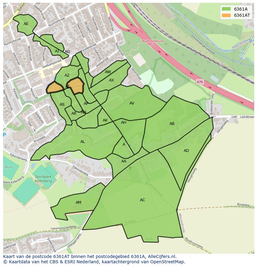 Afbeelding van het postcodegebied 6361 AT op de kaart.