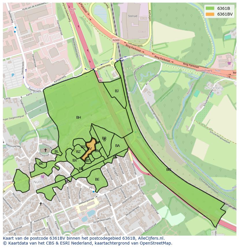 Afbeelding van het postcodegebied 6361 BV op de kaart.