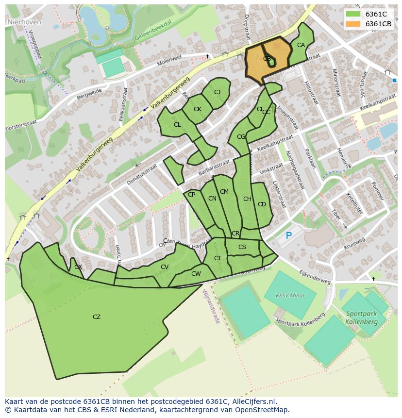 Afbeelding van het postcodegebied 6361 CB op de kaart.