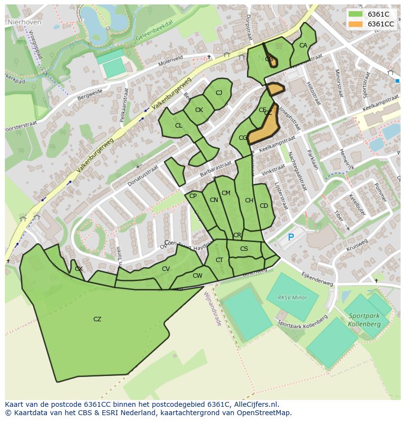 Afbeelding van het postcodegebied 6361 CC op de kaart.