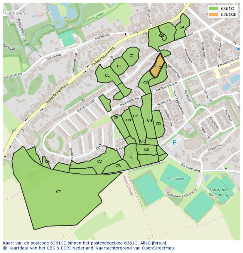 Afbeelding van het postcodegebied 6361 CE op de kaart.