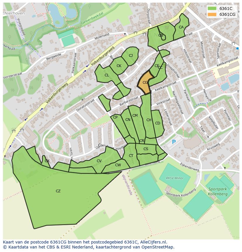 Afbeelding van het postcodegebied 6361 CG op de kaart.