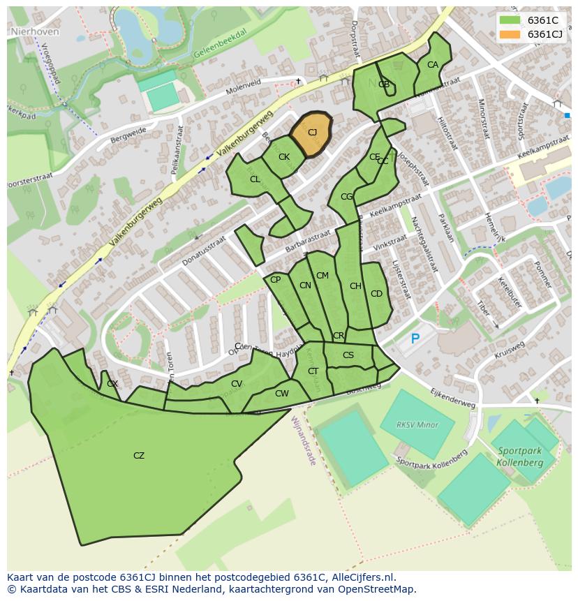 Afbeelding van het postcodegebied 6361 CJ op de kaart.