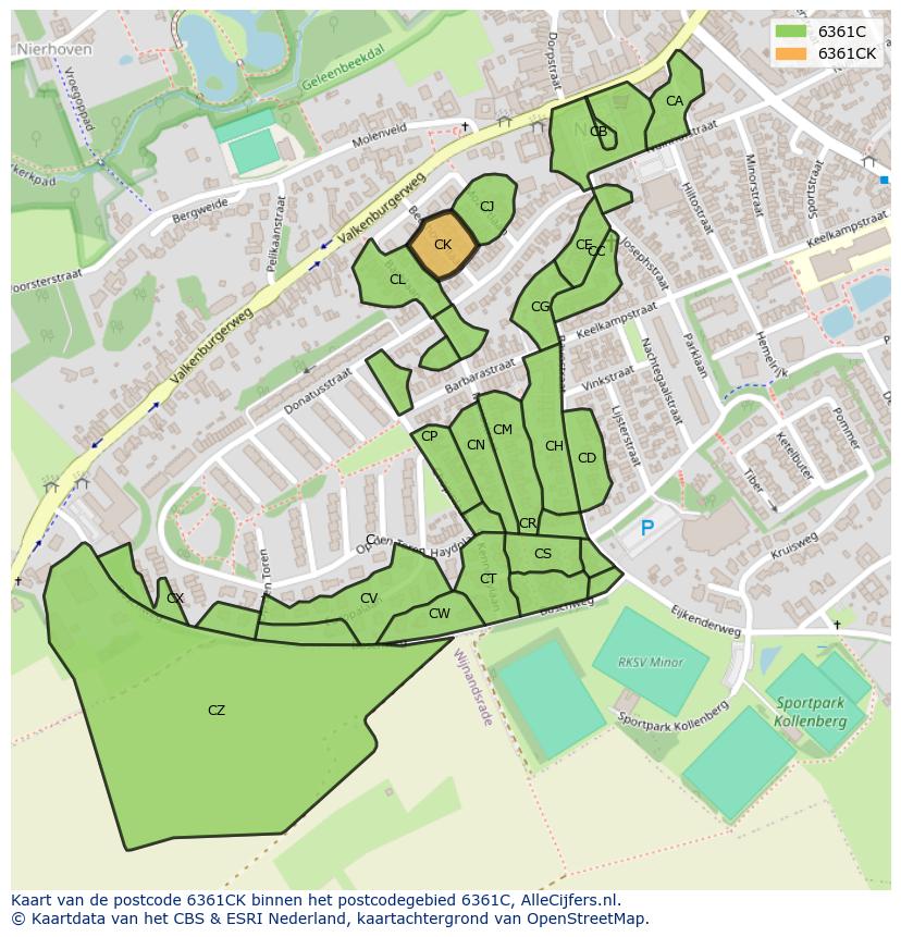 Afbeelding van het postcodegebied 6361 CK op de kaart.