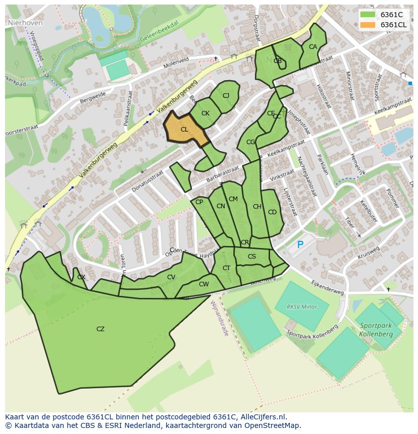 Afbeelding van het postcodegebied 6361 CL op de kaart.