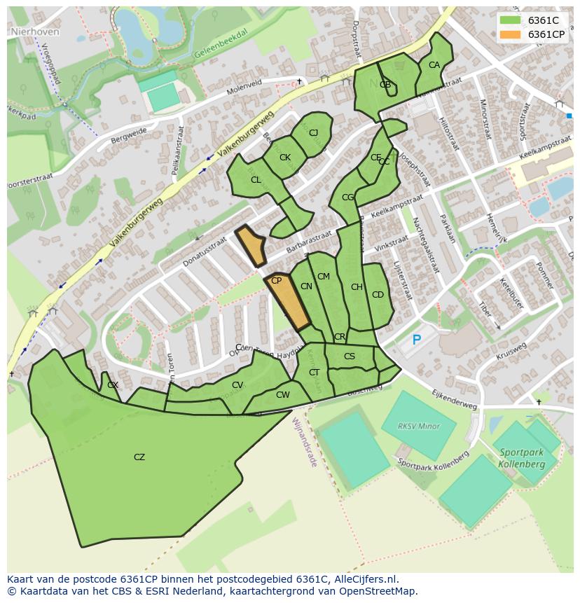 Afbeelding van het postcodegebied 6361 CP op de kaart.