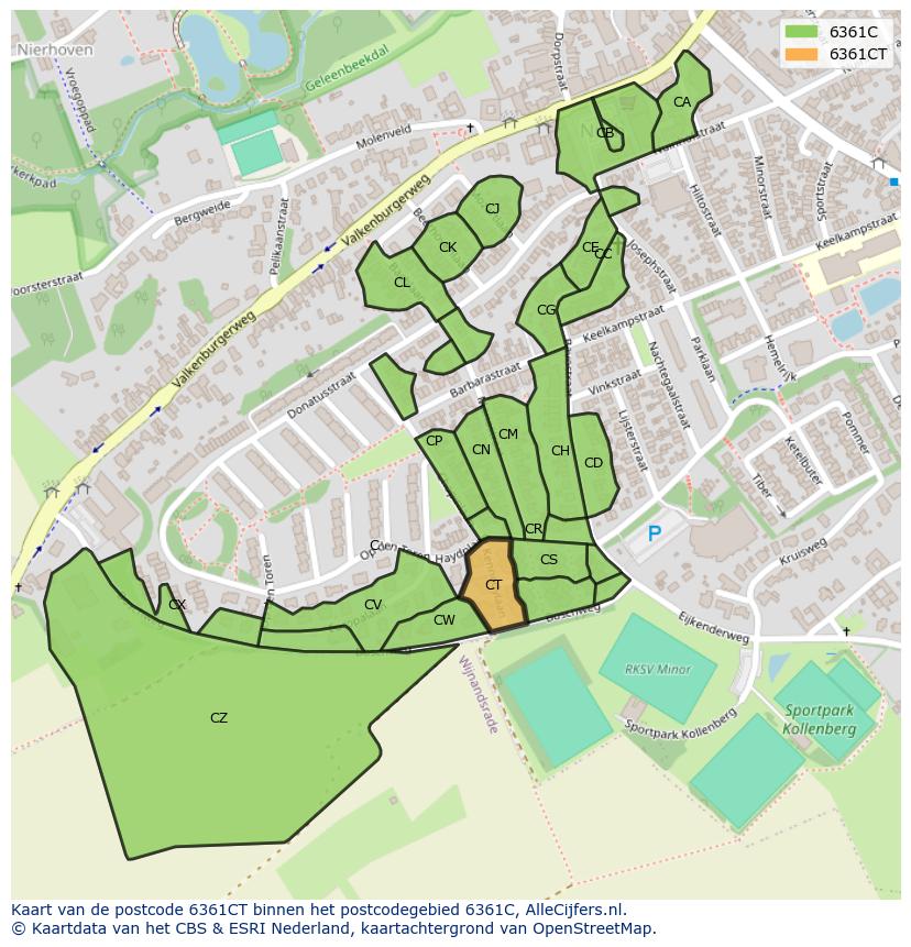 Afbeelding van het postcodegebied 6361 CT op de kaart.