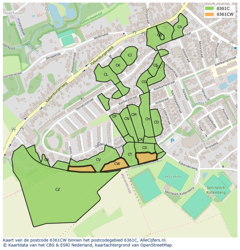 Afbeelding van het postcodegebied 6361 CW op de kaart.