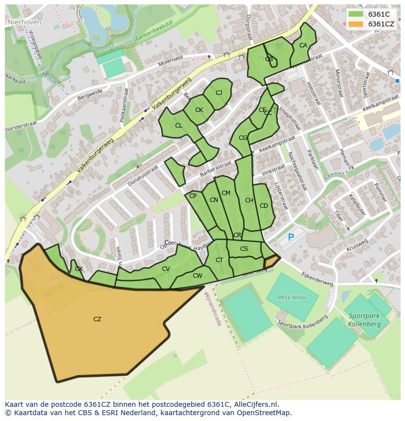 Afbeelding van het postcodegebied 6361 CZ op de kaart.