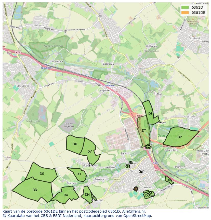 Afbeelding van het postcodegebied 6361 DE op de kaart.