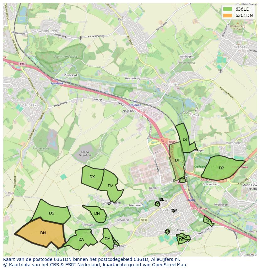 Afbeelding van het postcodegebied 6361 DN op de kaart.