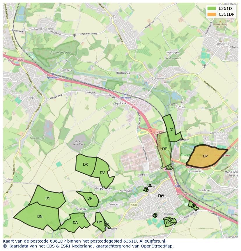 Afbeelding van het postcodegebied 6361 DP op de kaart.