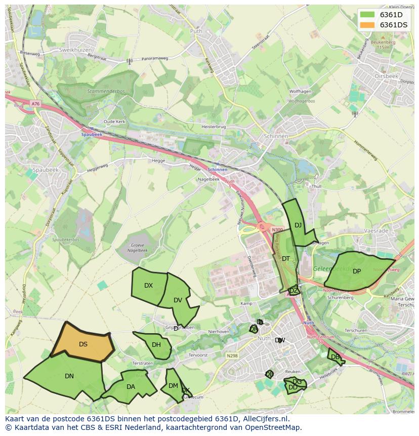 Afbeelding van het postcodegebied 6361 DS op de kaart.