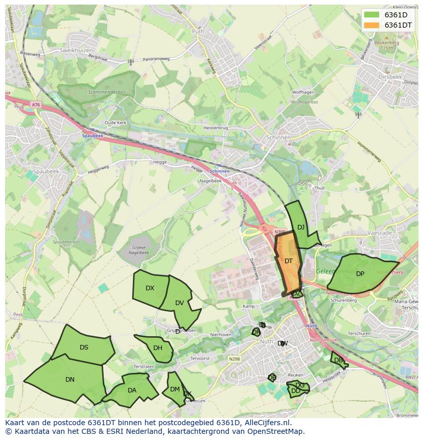 Afbeelding van het postcodegebied 6361 DT op de kaart.