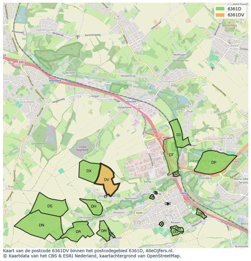 Afbeelding van het postcodegebied 6361 DV op de kaart.