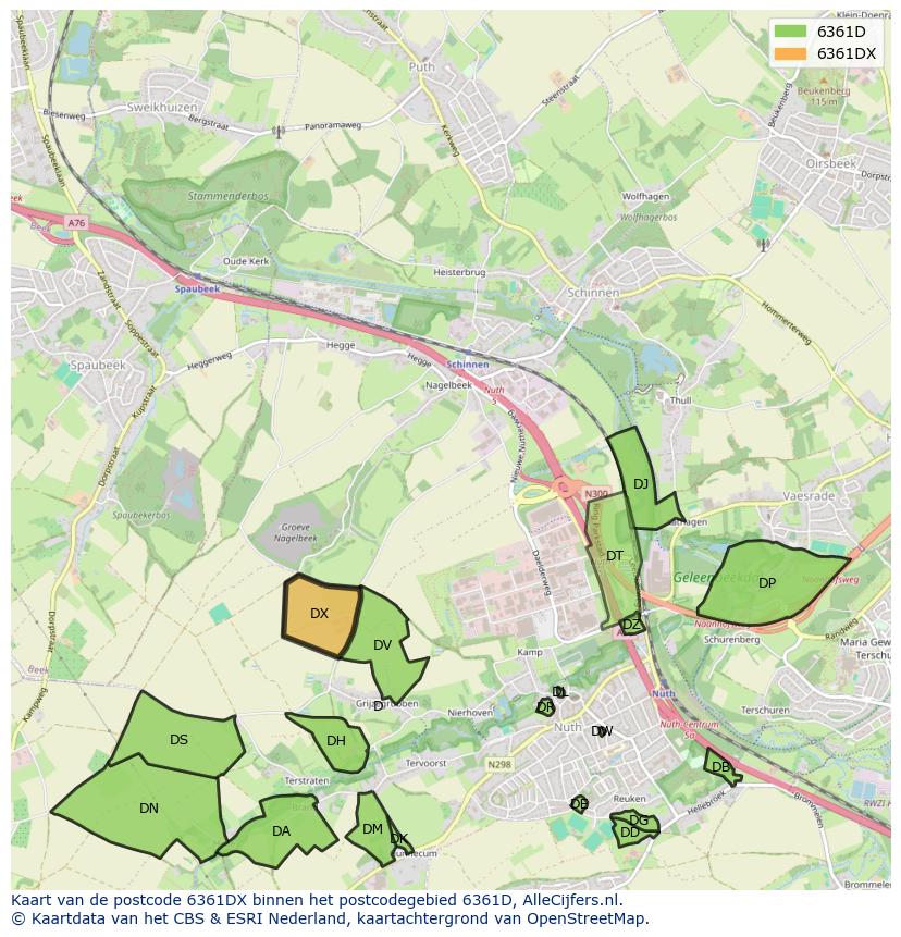 Afbeelding van het postcodegebied 6361 DX op de kaart.