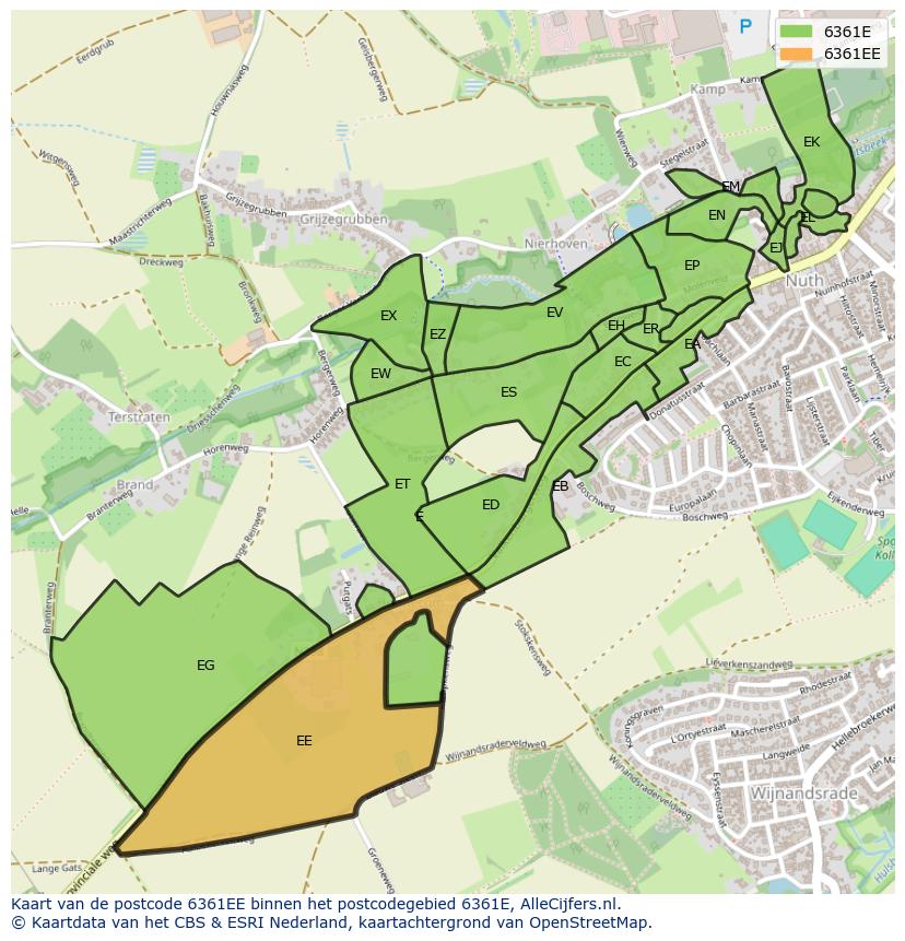 Afbeelding van het postcodegebied 6361 EE op de kaart.