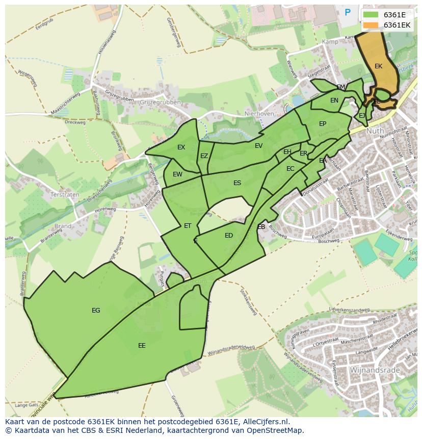 Afbeelding van het postcodegebied 6361 EK op de kaart.