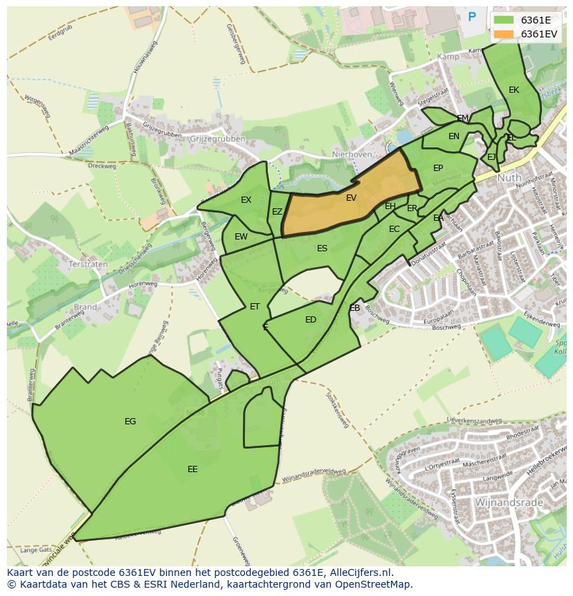 Afbeelding van het postcodegebied 6361 EV op de kaart.
