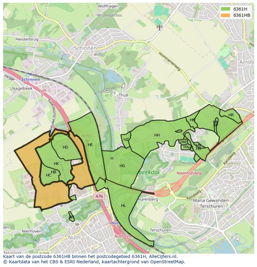 Afbeelding van het postcodegebied 6361 HB op de kaart.