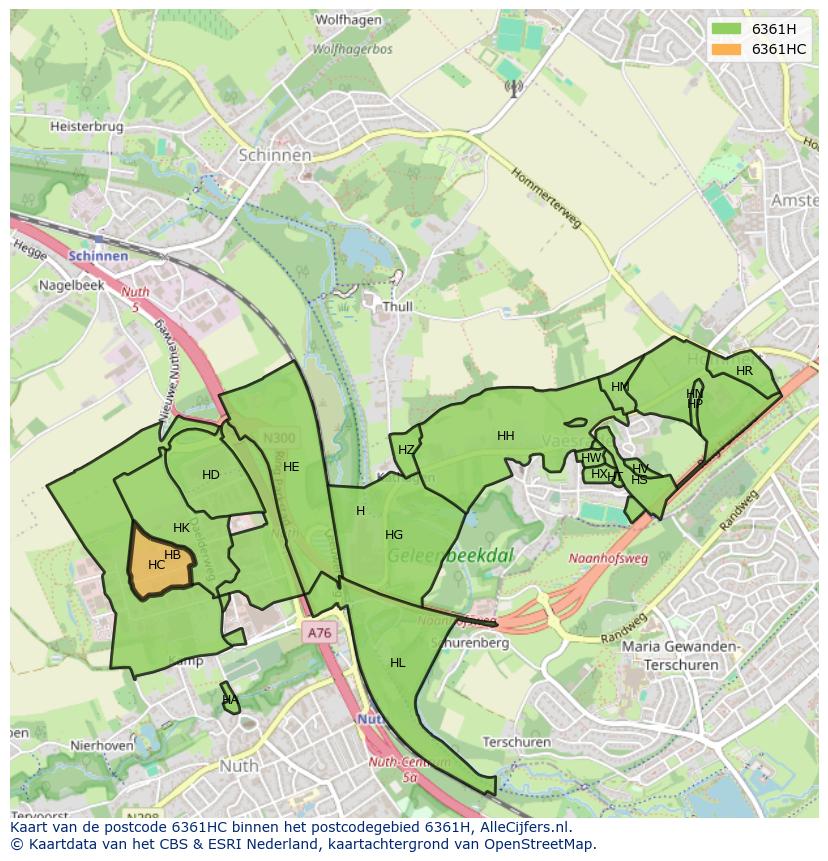Afbeelding van het postcodegebied 6361 HC op de kaart.