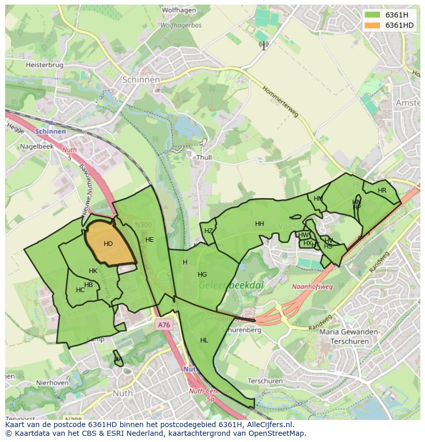 Afbeelding van het postcodegebied 6361 HD op de kaart.