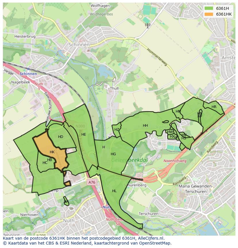Afbeelding van het postcodegebied 6361 HK op de kaart.