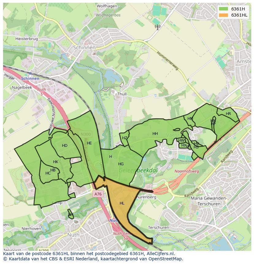 Afbeelding van het postcodegebied 6361 HL op de kaart.